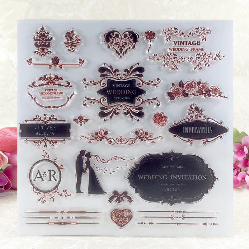 

YLCS091 wedding sets silicone clear stamps for Scrapbooking DIY album cards decoration embossing folder rubber stamp 20.5*20.5cm