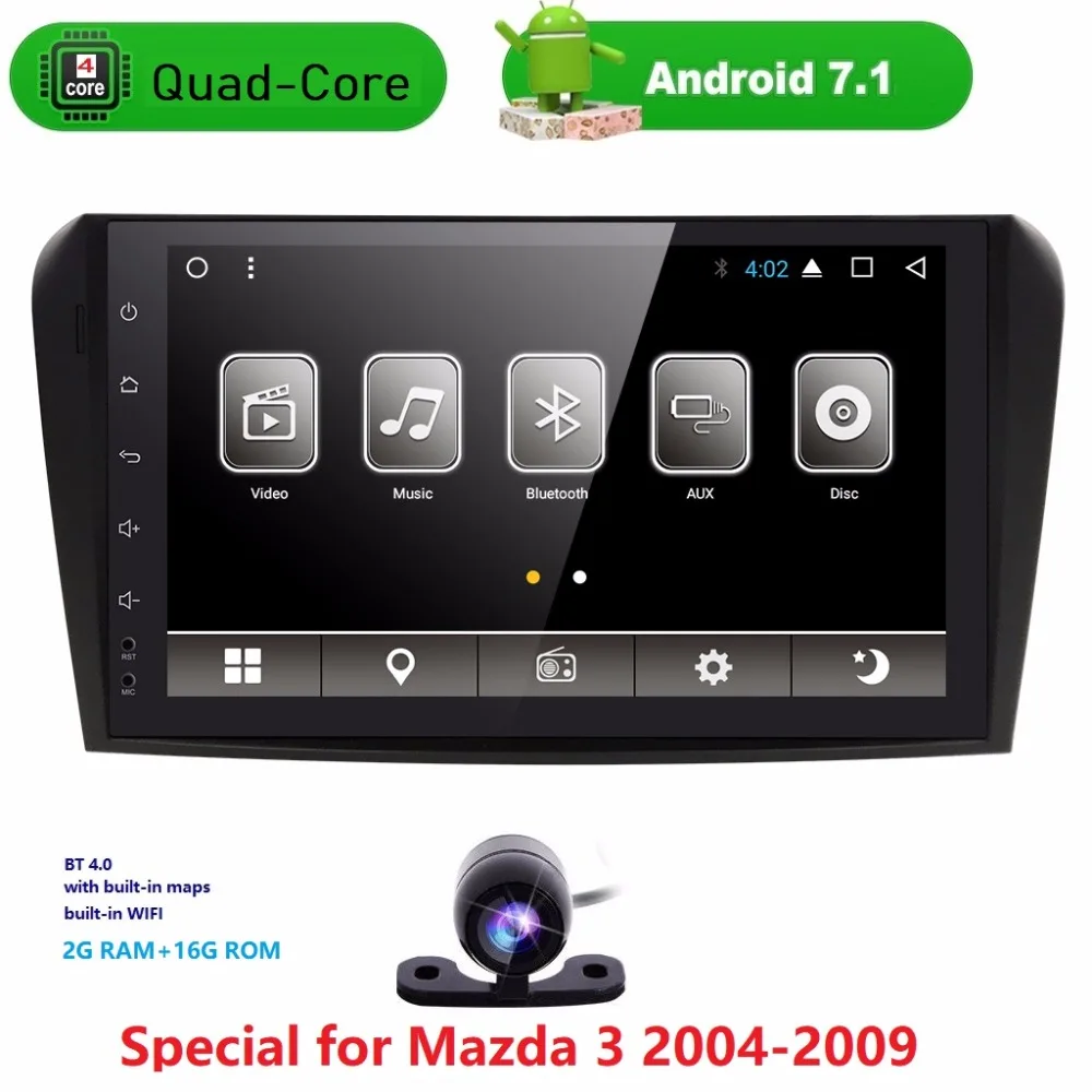 Perfect 2GRAM Android7.1 Car NODVD Player with GPS System For Mazda3 Mazda 3 2004 2005 2006 2007 2008 2009 Can bus Radio USB SD free map 1