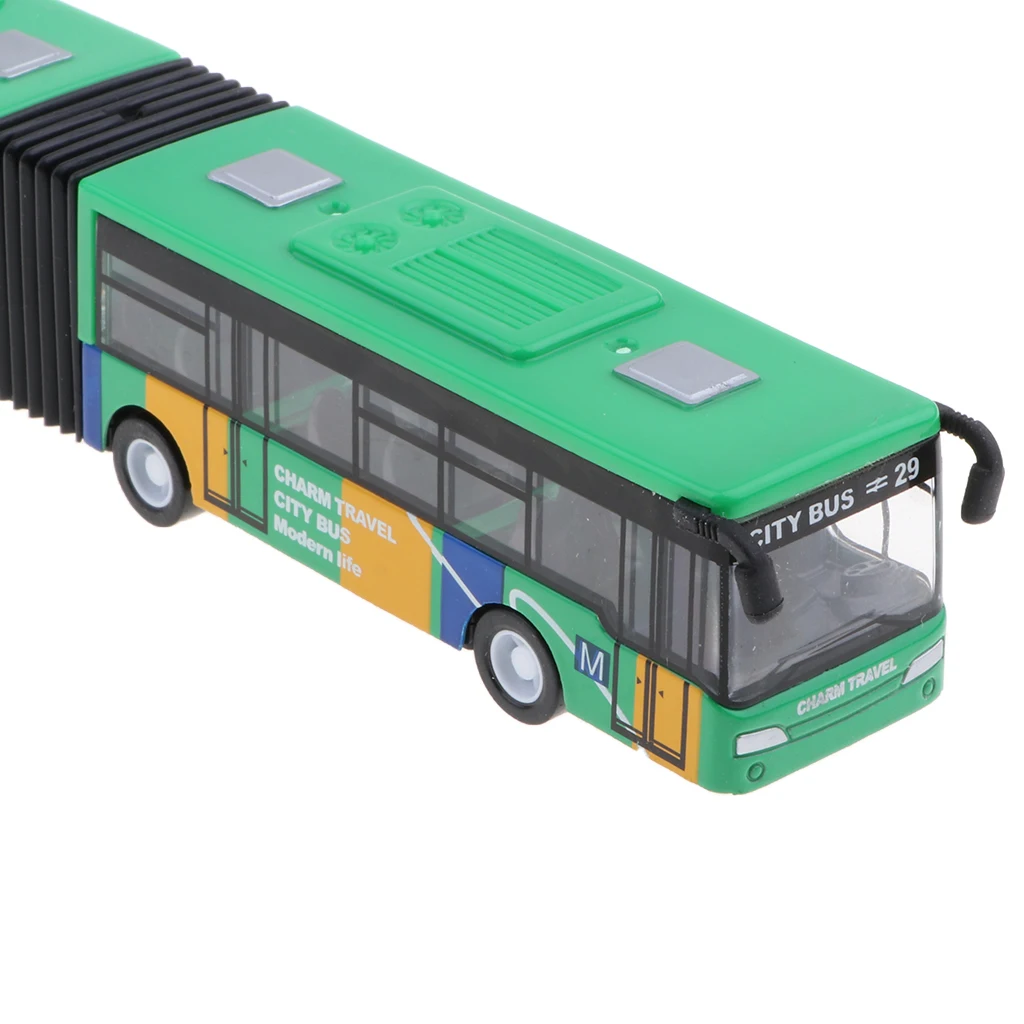 18cm Electric Toy 1/64 Pull Back Bus Car Model for Children - Green Diecast Alloy Tram Bus
