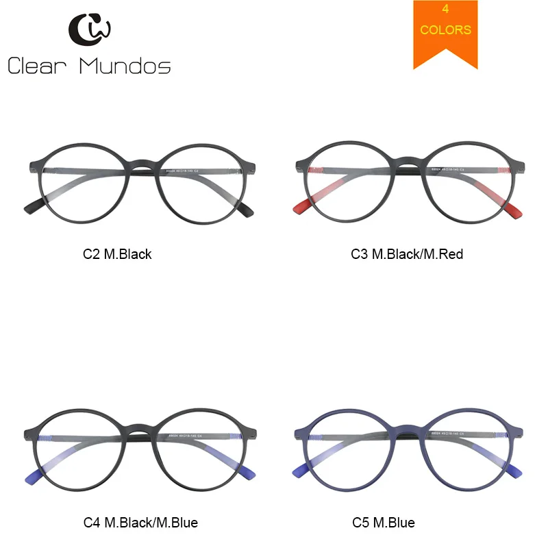 

CLEAR MUNDOS Round Eyeglasses Plastic Titanium Frames Men Retro TR90 Eyewear Glasses Non-Prescription Eyeglasses for 89024