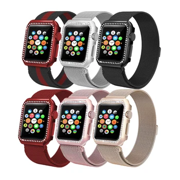 

diamond case&mianese loop strap for apple watch band 44mm 40mm 42mm 38mm iwatch 5/43/2/1 bracelet stainless steel watchband