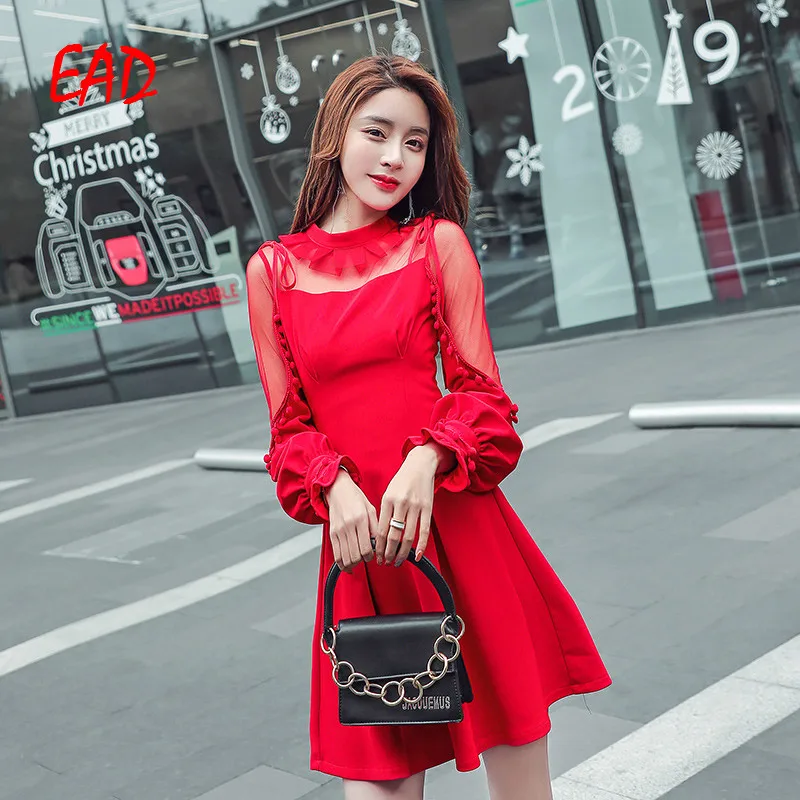 EAD Sexy Red Transparent Mesh Lantern Sleeve Mini Dress Women Elegant Tassel Bodycon Ladies Party Dresses Spring Female Vestidos EAD Sexy Red Transparent Mesh Lantern Sleeve Mini Dress Women Elegant Tassel Bodycon Ladies Party Dresses Spring Female Vestidos
