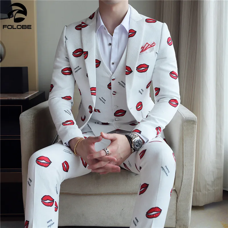 

FOLOBE 6 Colors Floral Print Suit 2019 Designer Wedding Suit Costume Mariage Homme Casual Party 3 pcs Suit (Jacket+vest+pant)