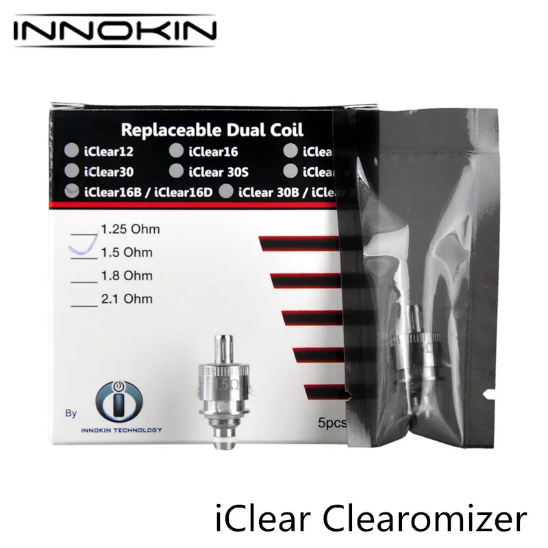 10 шт./лот оригинальный Innokin Iclear 16B клиромайзер с Двойной спиралью головы 1.5ohm 1.8ohm 2.1ohm Iclear 16D распылитель