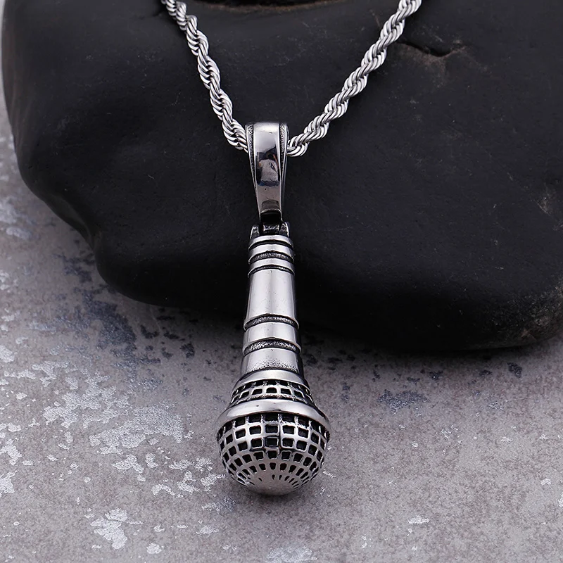 

GNAYY Jewelry Pure 316L Stainless steel Hip-hop microphone Pendants Necklace Men's Boys Jewelry 22 inch Music lovers