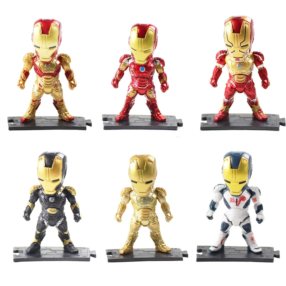 6pcs/lot Iron Man Figure Toys Q Version Superhero Mini Dolls PVC Model