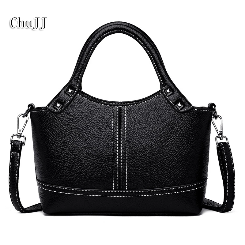 

Chu JJ Women's Genuine Leather Handbags Fashion Patchwork Shoulder CrossBody Bags Ladies Messenger Bag Rivet Women Bags
