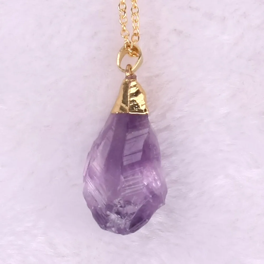 Druzy Лидер продаж Модные грубые фиолетовые ожерелья с подвеской из натурального камня аметисты цитрины друзовый кварц винтажные ожерелье для женщин
