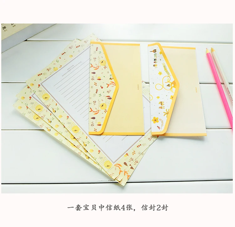 Креативный бумажный конверт из Южной Кореи, костюм, маленькие чистые свежие Романтические цветы, милые буквы, 4 письма, бумаги+ 2 конверта