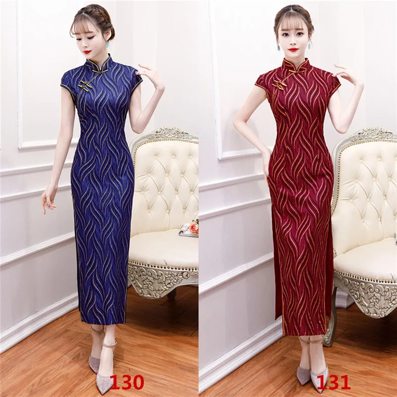 Красное винтажное сатиновое платье Qipao летнее женское в традиционном китайском