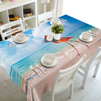 

3D Tablecloth Merry Christmas Sea Beach Blue Sky Pattern Waterproof Cloth Thicken Rectangular and Round Wedding Table Cloth