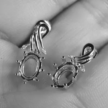 

6X8mm Oval Cut Semi Mount SI Diamonds Solid 14k White Gold Women Stud Earrings