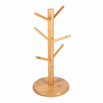 

Rack Holder 6 hook peg wooden Hanging Tea Cup Coffee Mug Tree Rack Holder Kitchen Storage 18x35cm