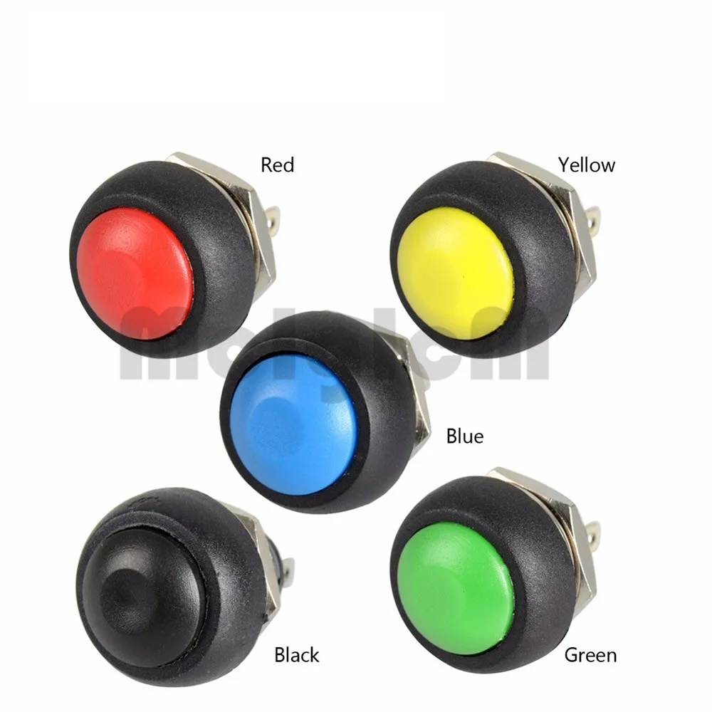 

Push Switch Button 12mm 2 Pin Switch Self Resetting Black / Red / Green / Yellow / Blue Waterproof Momentary Switches 1A 12V