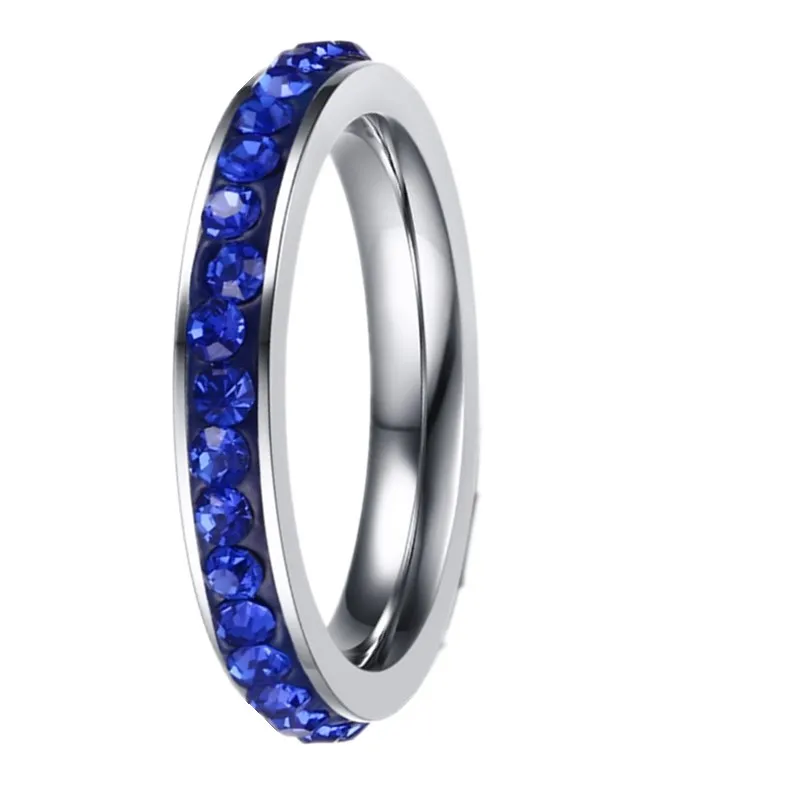 4MM Stainless Steel Ring Band Color Crystal Rhinestone Women Men Wedding Cocktail Graduation Class Xmas Gift wedding rings,finger rings,womens ring,jewelry rings,ring jewelry,couple rings
