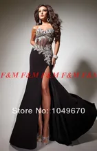 2016 schwarze Perlen Abendkleider Frauen Reizvoller Schatz-kristalle Split Chiffon Korsett Lange Prom Kleider F & M940