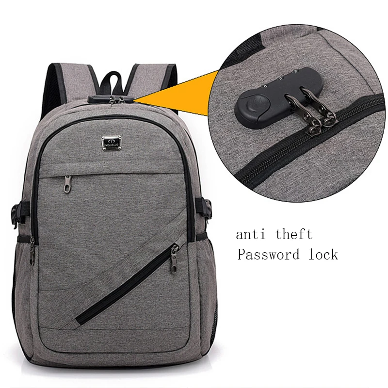 

Large Capacity Student School Bags for Teenage Boys USB Anti Theft Backpack Men Oxford Back Pack Women Black Gray with Lock