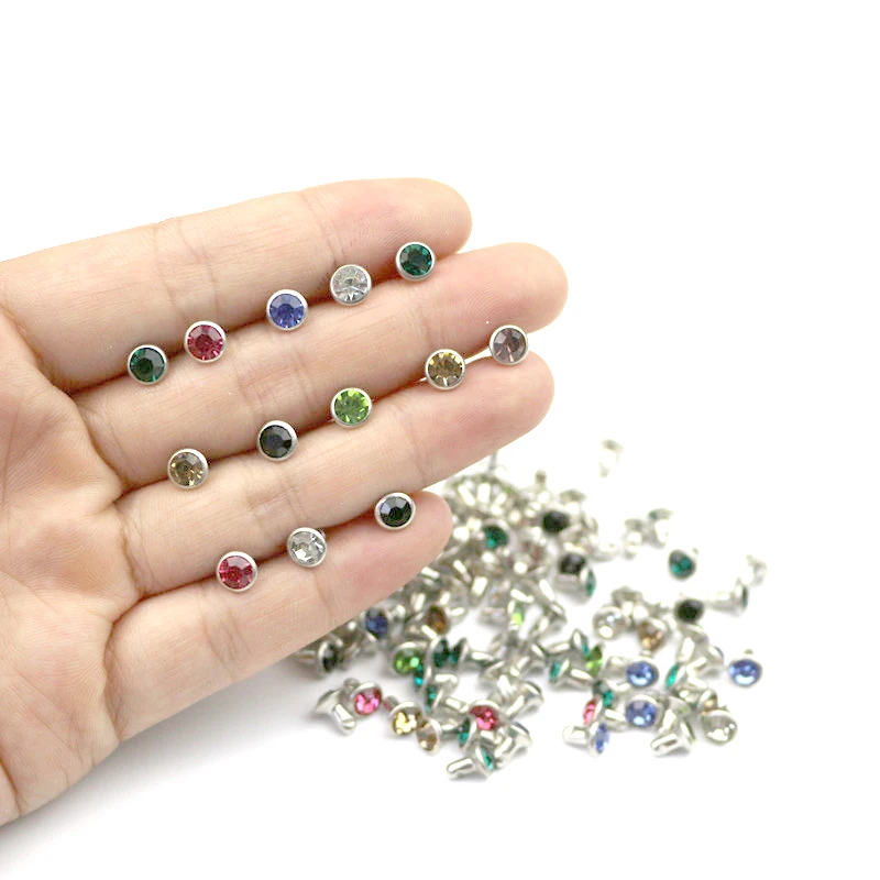 

50Pcs/bag 6mm Rhinestone Crystal Rivets DIY Clothing Bag Leather Crafts Decoration Garment Sewing Glass Drill Nail Button
