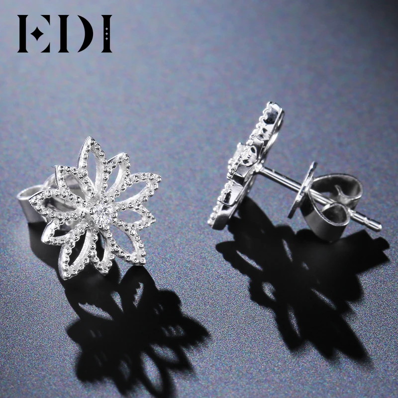 EDI Genuine Natural 0.06cttw Diamond Real 18k White Gold Stud Earrings For Women Wedding Fine Jewelry