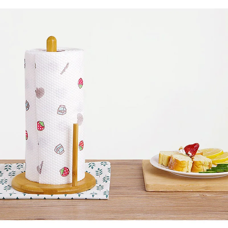 

Bamboo Wooden Standing Paper Towel Holder Countertop Organizer Plastic Food Seal Film Wrap Dispenser for Kitchen Decoration
