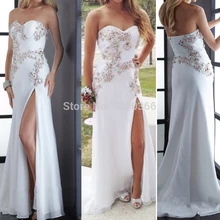 Weiß prom party kleider 2016 mantel schatz kristall perlen vestido de festa longo elegantes königsblau lange abendkleid