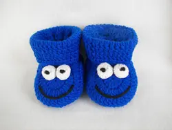 Детские пинетки, Cookie Monster, королевский синий новорожденных до 6 месяцев крючком 2015 модные handmadecrochet ребенка первые ходьбы обувь