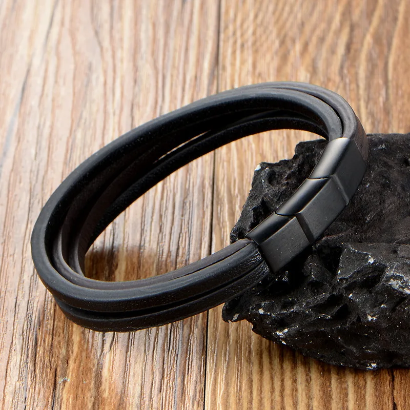 

Trendy Leather Bracelet Men 2019 New Fashion Stainless Steel Classic Bracelet Bangle For Men Charm Jewelry Gift