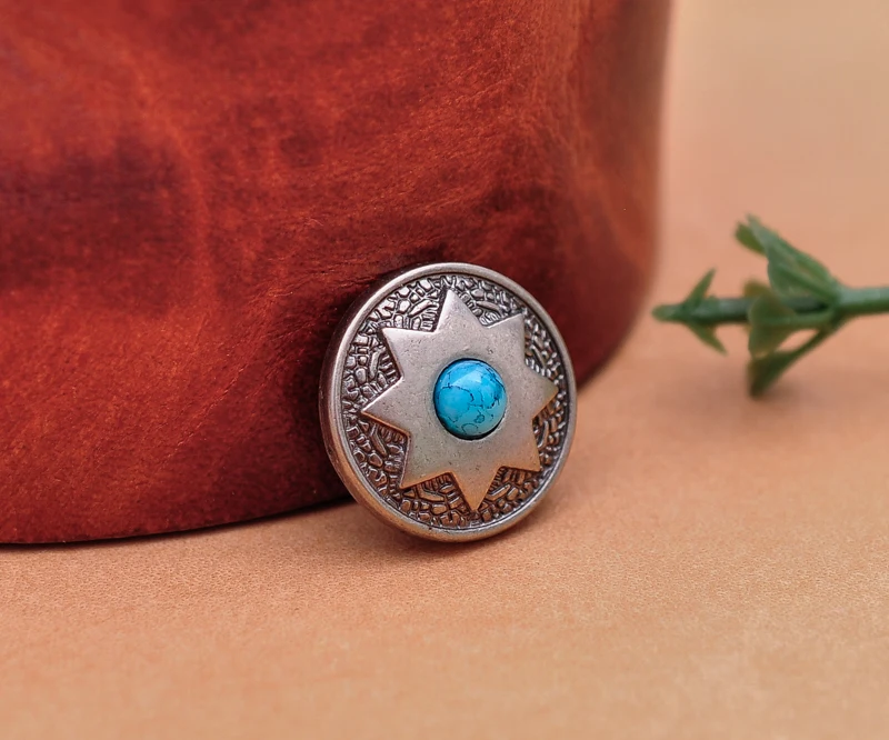 15 мм 20 шт. античное серебро Lucky Star цветок гравировкой кожевенное ремесло подседельная сумка ремень украшения бирюзовый Conchos комплект