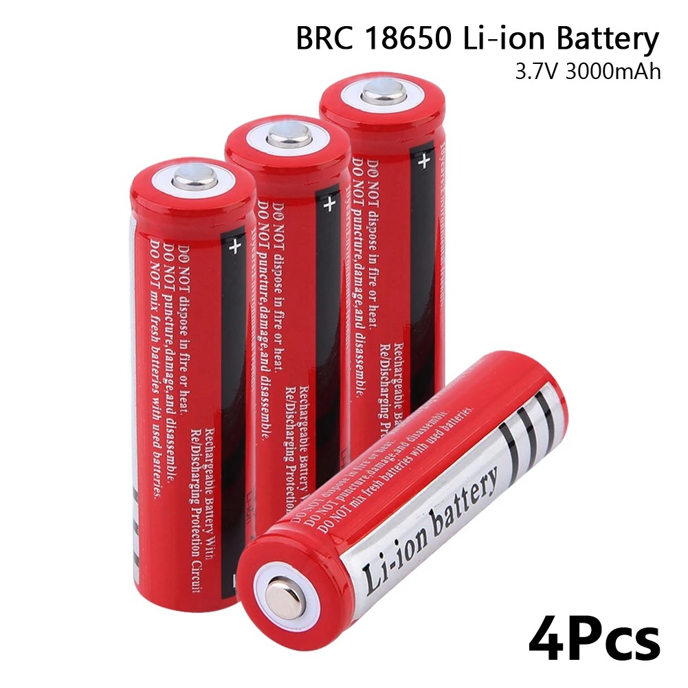 BRC большой 18650 Аккумулятор 3,7 в 3000 аккумуляторная батарея мАч высокой разрядки литиево-ионный аккумулятор - Цвет: 4 Pcs