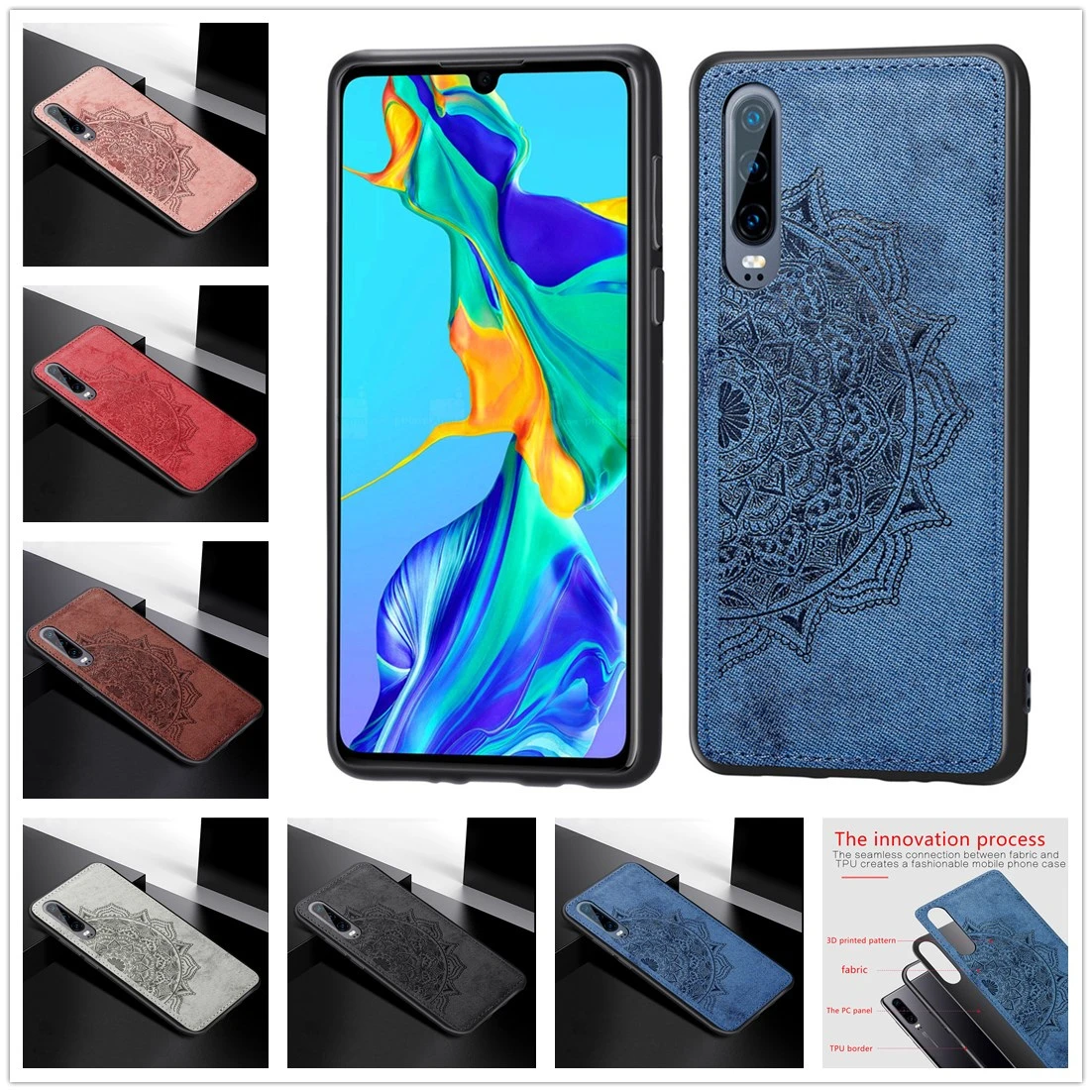 

For Huawei P30 Pro Case Back Cover Cloth Protective Silicone Shockproof Car Shell Huawai P30 Lite Case 3D Datura Flowers Cover