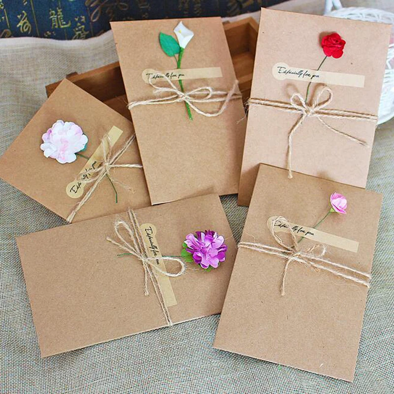 3 шт. DIY крафт Бумага ручной сухие цветы приглашение открытка с конвертом Рождественский свадебной подарок вечерние поставки