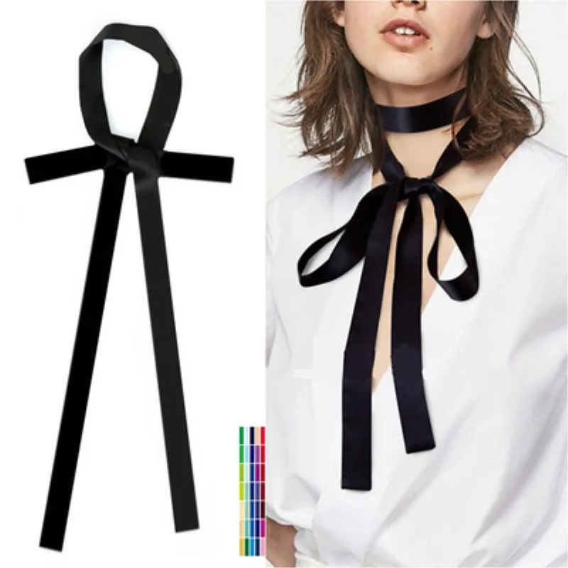 

New Design Skinny Scarf Solid Color Women Silk Scarf Small Handle Bag Ribbons Female Head Scarves & Wraps For Ladies Pink Blue