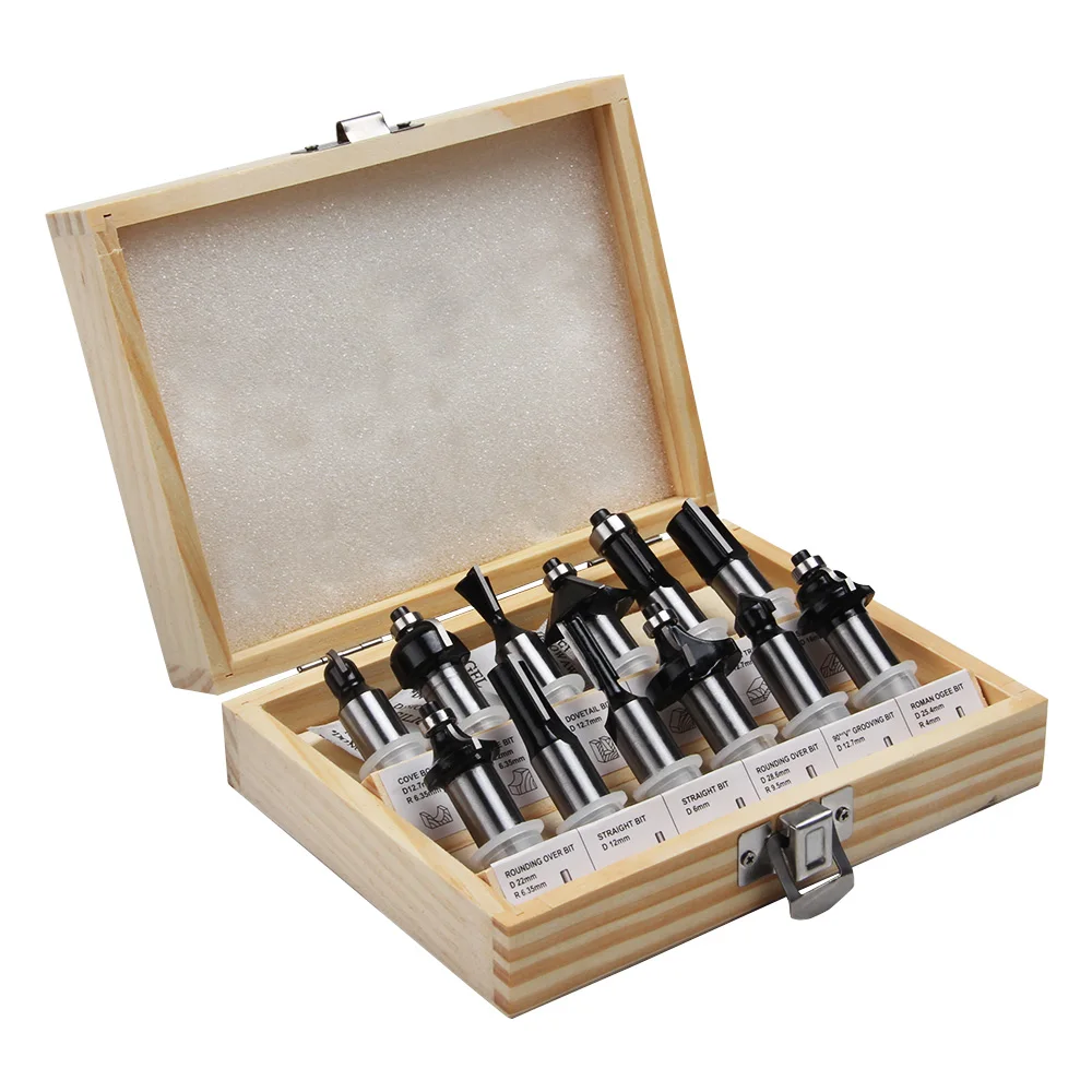 

FIVEPEARS 1/2" 12pcs Router Bits Set Professional Shank Tungsten Carbide Router Bit Cutter Set With Wooden Storage Box