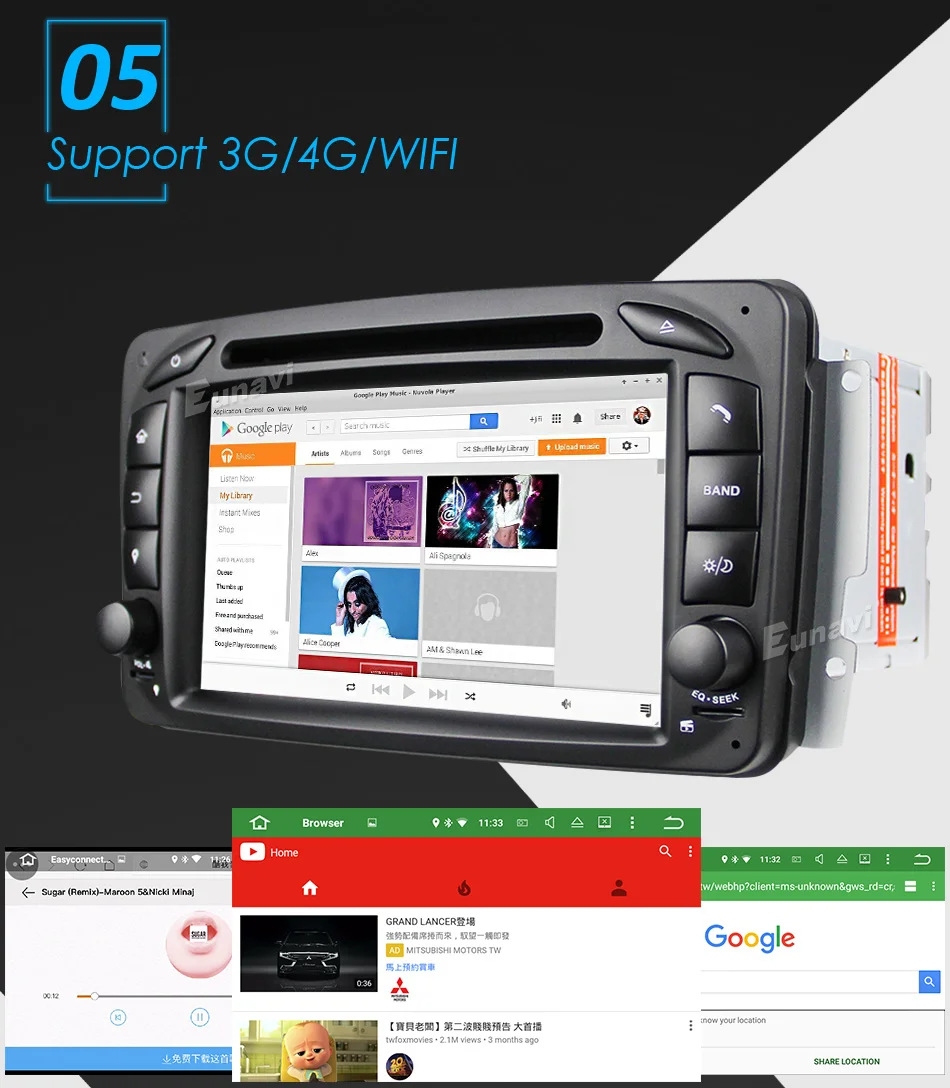 Top Eunavi 7" 2 Din 1024*600 HD Octa Core 4GB 32GB Android 8.0 Car DVD GPS For Benz C-Class W203 W209 G-Class W463 A Class W168 Vito 9