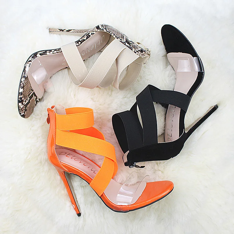 Fashion Heels Women Shoes Jelly Transparent Shoes Woman Pumps High Heels Female Shoes Sexy Sandals Cross-tied Party Shoes 35-43
