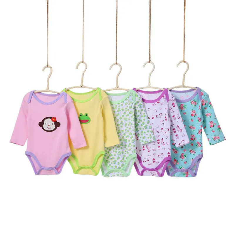 

[5 Packs Random style]Cartoon Print Baby Bodysuit 100%Cotton Long Sleeve Newborn Baby Clothes Summer Toddler Costume 0-24 Months