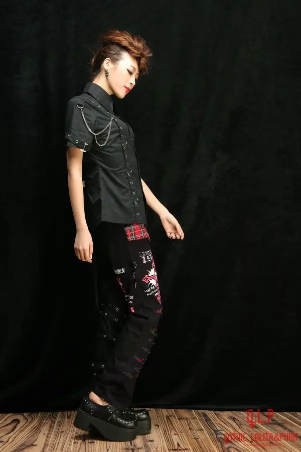 28-35! Корейская версия немейнстрима панк черепа черные брюки со свободными шарфами Европа певица одежда