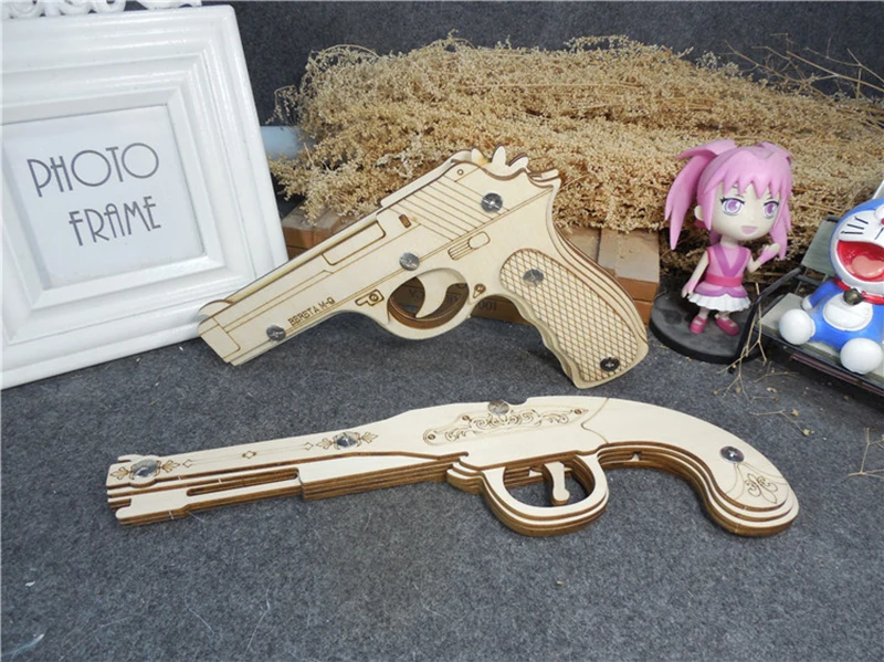 3D пистолет с резиновой лентой модель сборки деревянная мини-игрушка пистолет Пистолеты снимать Резиновая полоса пули DIY открытый пистолет игрушки подарки для мальчиков и детей