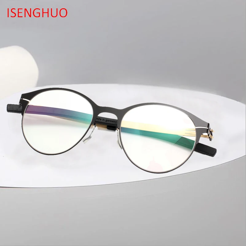 ISENGHUO круглые Уникальные без винтов дизайнерские очки оправа ультра легкие Ультратонкие мужские оправа для очков, при близорукости