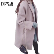 Новая мода Лотос Цвет Шерстяное пальто женский Костюмы зимняя, средней длины, куртка Для женщин Casaco Feminino отложной воротник WUJ1022