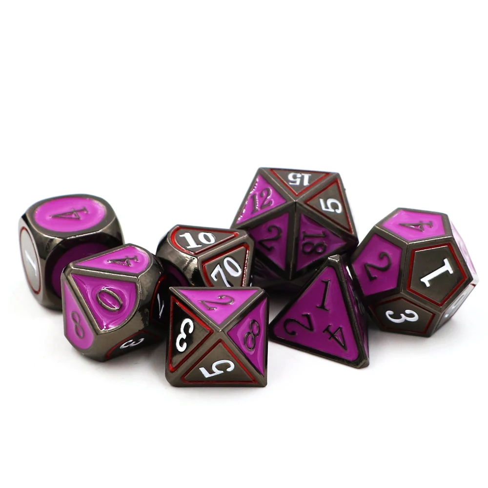 IMDG 7 шт./компл. Творческий RPG игра в кости многогранник металлические игральные кубики DND эмаль двухцветный высекательный пресс машины цвета: черный, фиолетовый, цифровой игра в кости