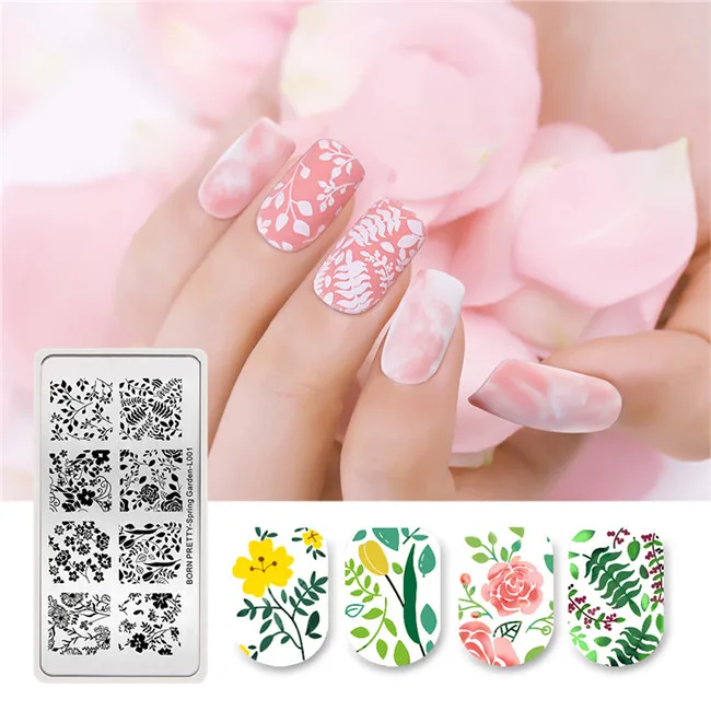 BORN PRETTY ногтей штамповки пластины шаблон для ногтей Мандала клен отпечаток листика ногтей печать шаблон изображения - Цвет: Spring Garden -L001