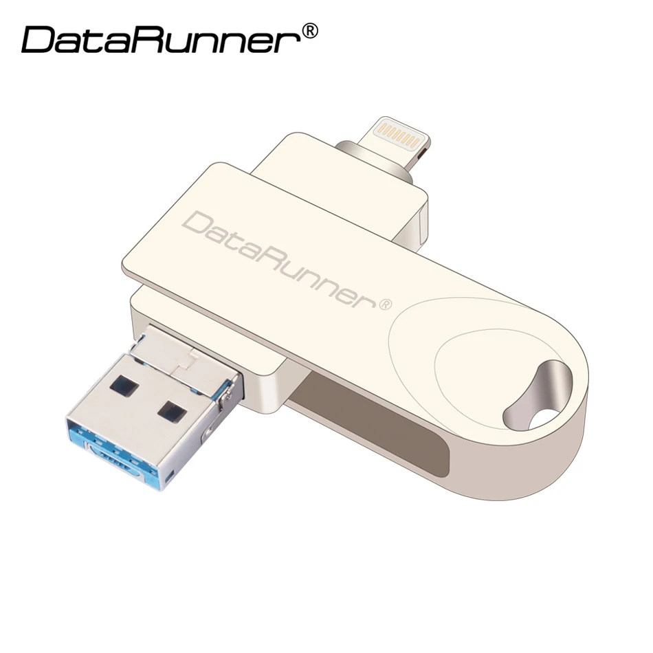 DataRunner 3 в 1 OTG USB флэш-накопитель Вращающаяся ручка-накопитель 128 Гб 64 ГБ 32 ГБ 16 ГБ 8 ГБ цоколь usb 3,0 Флешка для iOS/Android/PC