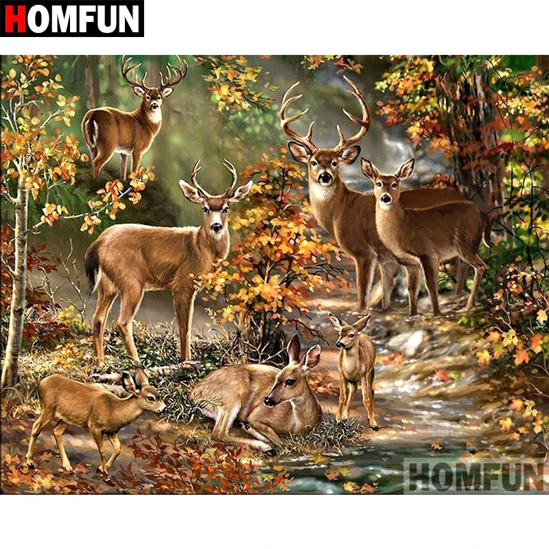Алмазная картина HOMFUN 5D &quotЛесной олень&quot полный квадрат/круглая дрель вышивка