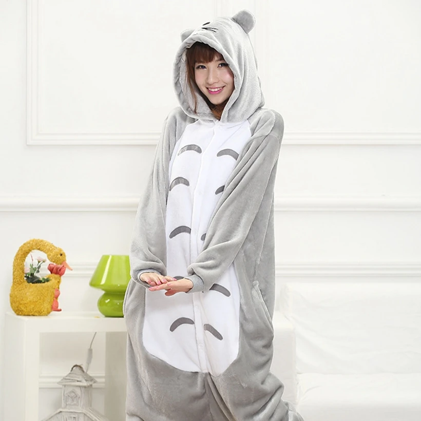 Серый Тоторо взрослый кигуруми Onesie женский костюм животного Необычные Мягкие Аниме Косплей цельный зимний комбинезон