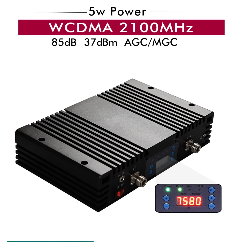 

Powerful 5w 37dBm 3G WCDMA 2100mhz Mobile Signal Booster AGC MGC LCD Display Band 1 UMTS 2100 3G WCDMA CellPhone Signal Repeater