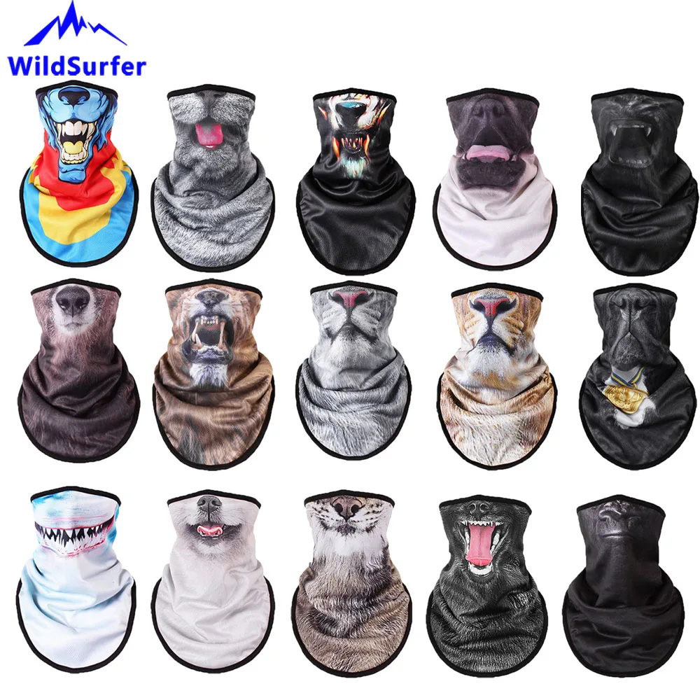 WildSurfer الصوف التزلج المرايل الحيوان الوجه على الجليد كامل الوجه قناع الرجال أدفأ الثلاثي 3D طباعة وشاح النساء قناع للتزلج FJ43