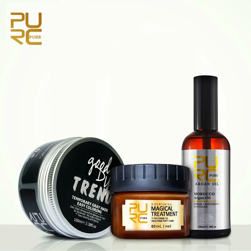 Дешевый Purc для ухода за волосами 100 мл волос аргановое масло и цвет волос краска воск для стиль лечение Большая скидка Уход за волосами комплект