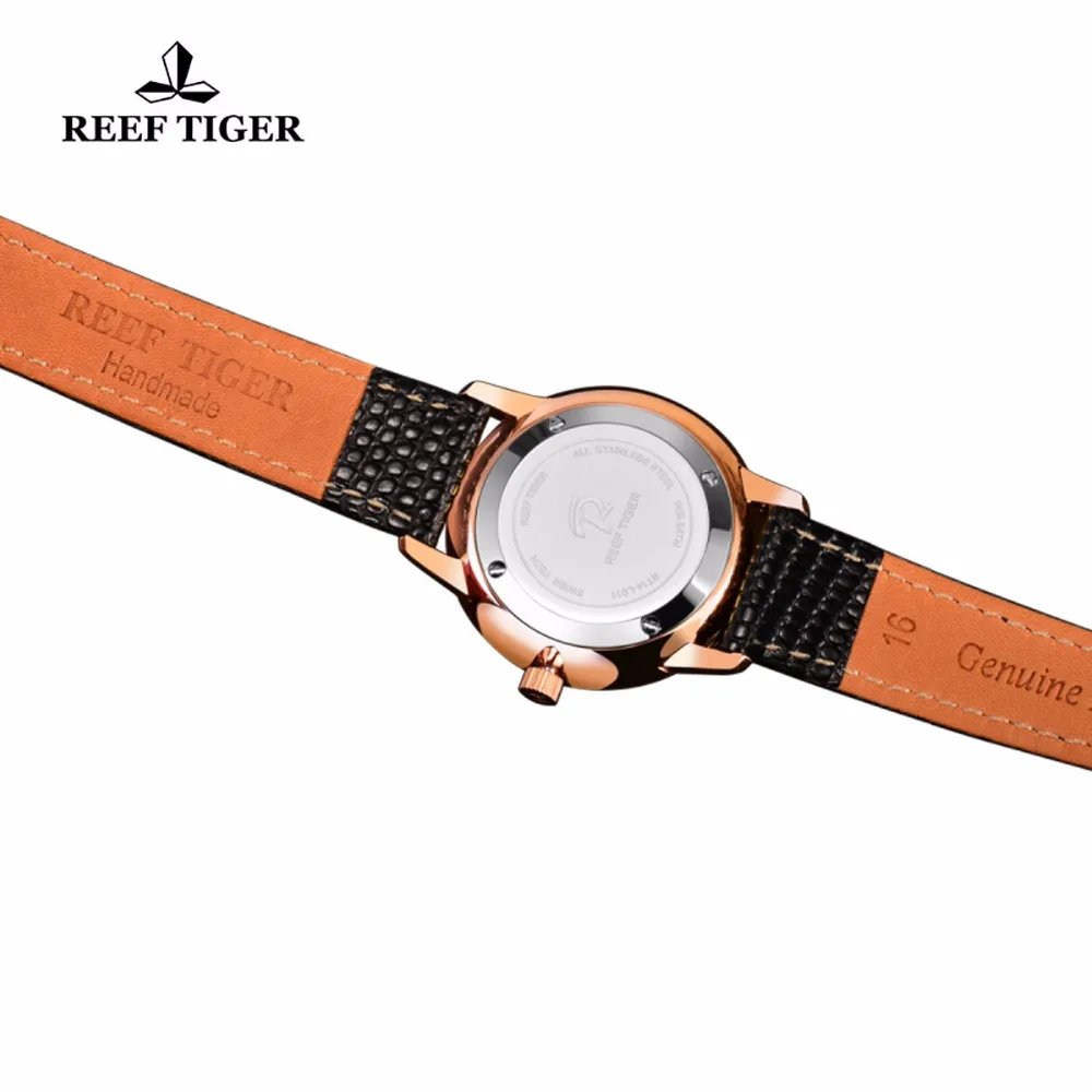 Часы Reef Tiger/RT для пар розовое золото ультратонкие часы с кожаным ремешком