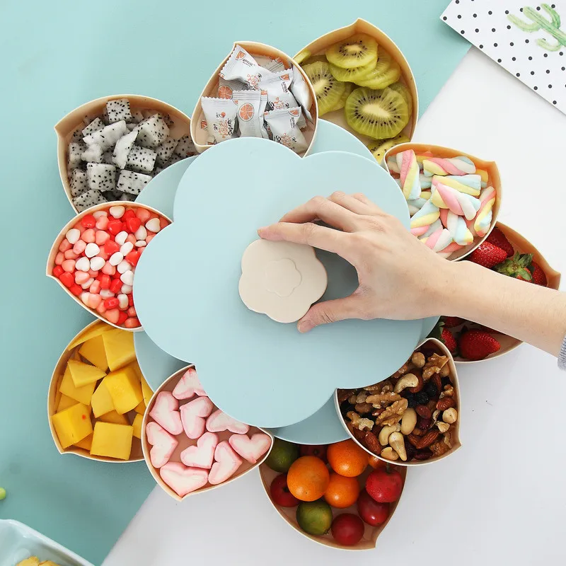 

Petal-Shape Storage Box Rotating Candy Boxes Nuts Tray Food Snack Box Wedding Candy Plates Double-deck Dried Fruit Organizer